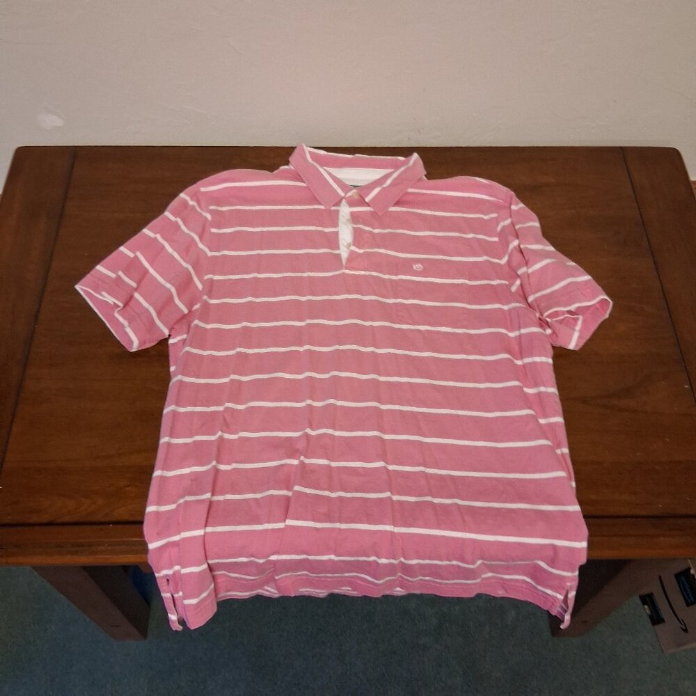 Southern Tide Polo, Pink w/ White Stripes, XL